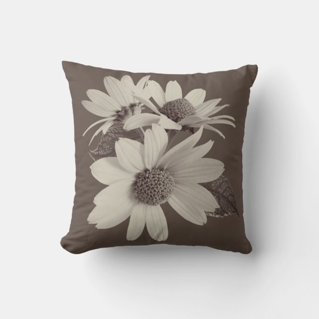 Coussin Moody Brown Daisy Custom Monogram Chince Pillow (Recto)