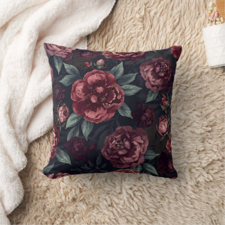 Coussin Moody Florals Watercolor Dark Red Pattern