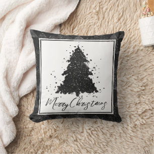 Coussin Moody Joyeux Noël Arbre à charbon argenté Onyx