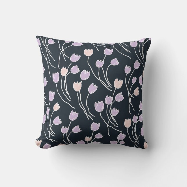 Coussin Moody Midnight Garden Navy & Lilac Floral (Recto)