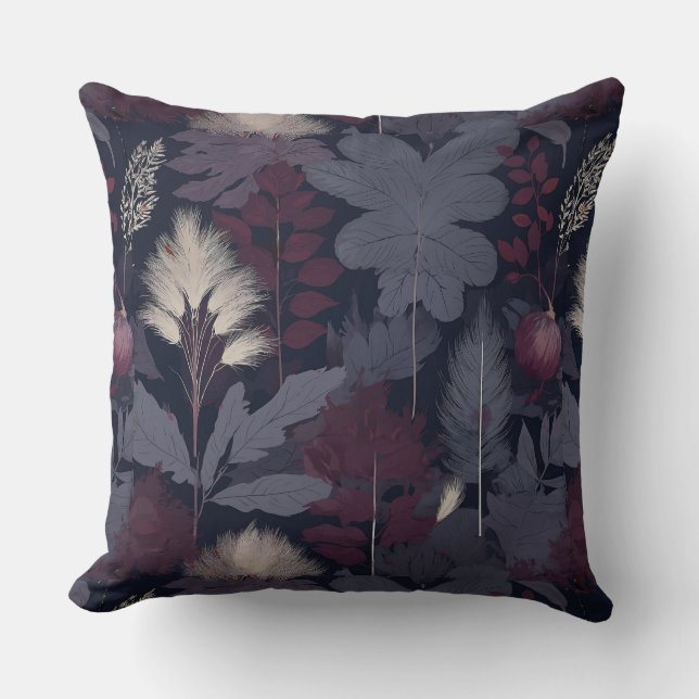 Coussin Moody Plum Fig & Pampas Grass Pattern Throw Pillow (Recto)