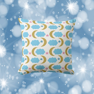 Coussin Moon Cloud Stars Faux Gold Glittern