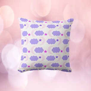 Coussin Moon Cloud Stars foncé violet rose Motif