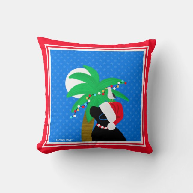 Coussin Moonlight Santa Black Dog Trimming Palm Tree (Recto)