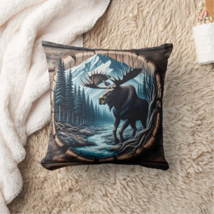 Coussin Moose majestueuse par ruisseau dans Paysage de mon