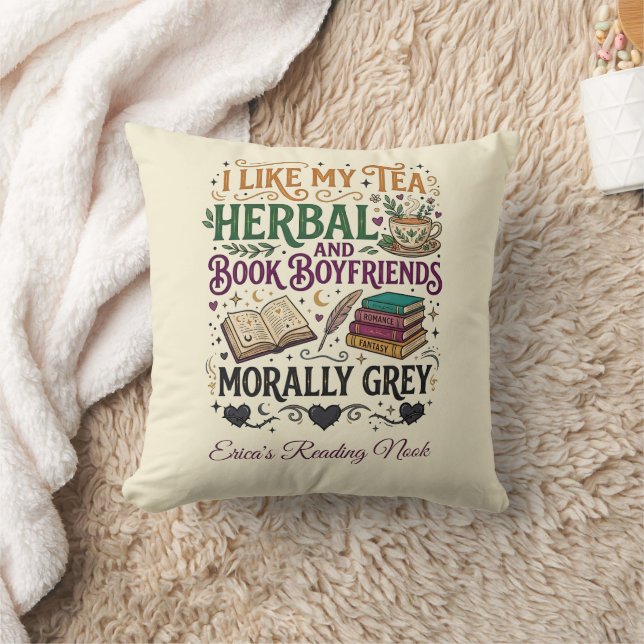Coussin Morally Grey Book Boyfriend Herbal Tea Book Club (Couverture)