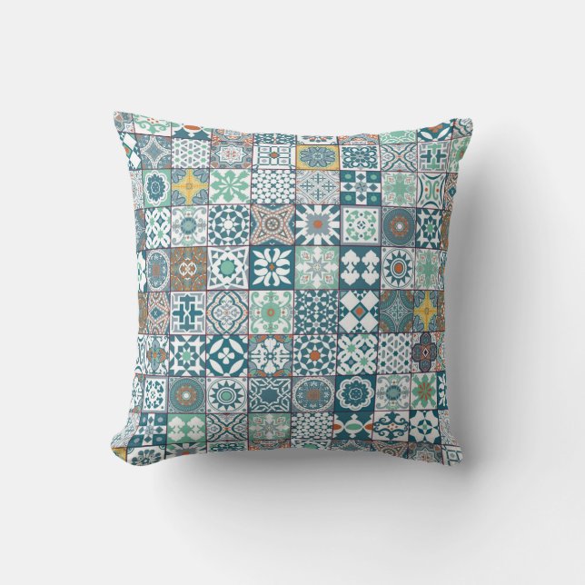 Coussin Moroccan tile-orange et light turquoise (Recto)