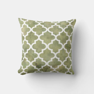 Coussin Moroccan Tile Trellis Patterm on Moss Green Marble