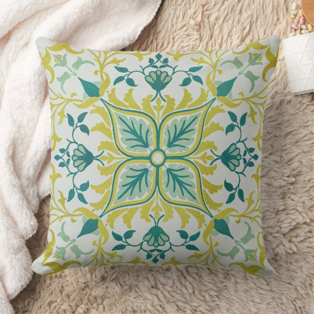 Coussin Morris Vin jaune Turquoise & Motif Fleur (Couverture)