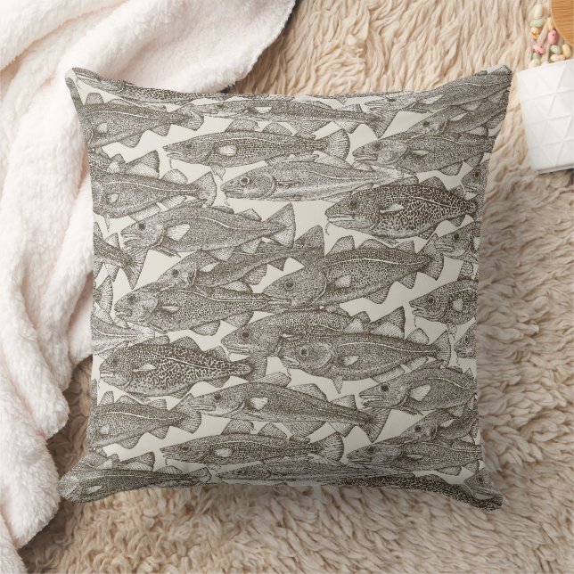 Coussin Morue de l'Atlantique thé marron fort blanc (Couverture)