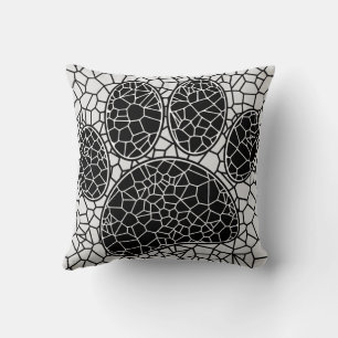 Coussin Mosaic Art Chien Empreinte de patte En Noir Et Bla