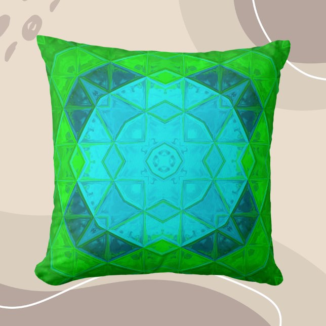 Coussin Mosaic Carré Kaleidoscope Vert et Bleu (Créateur téléchargé)