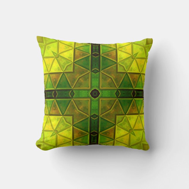 Coussin Mosaic Carré Kaleidoscope Vert et Jaune (Recto)
