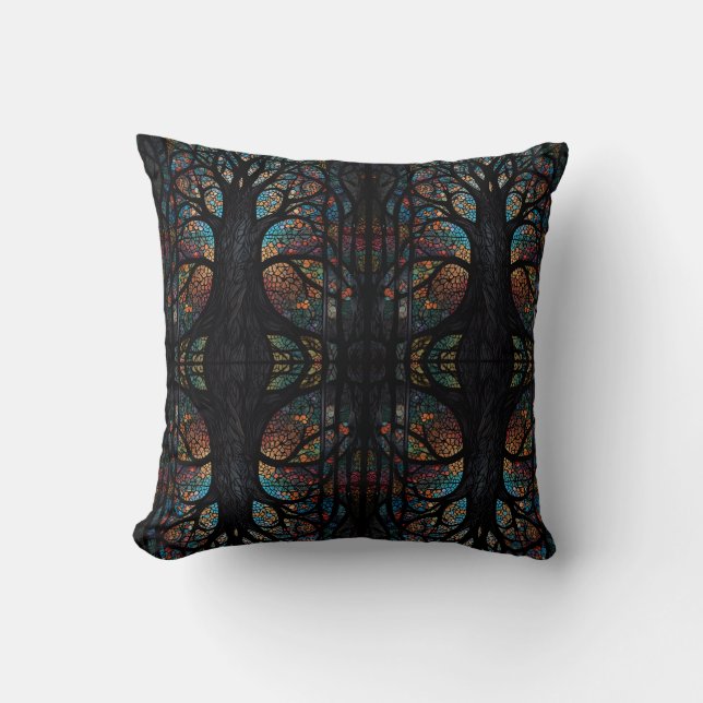 Coussin Mosaic Forêt Sombre Arbres Abstraits  (Recto)