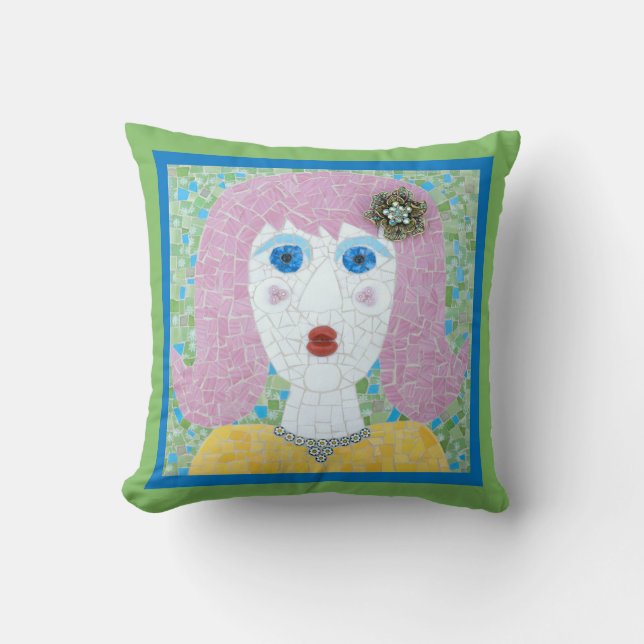 Coussin Mosaic - Ingrid avec bordure verte et bleue (Recto)