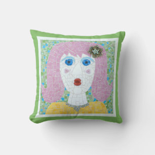 Coussin Mosaic - Ingrid avec bordure verte et ivoire