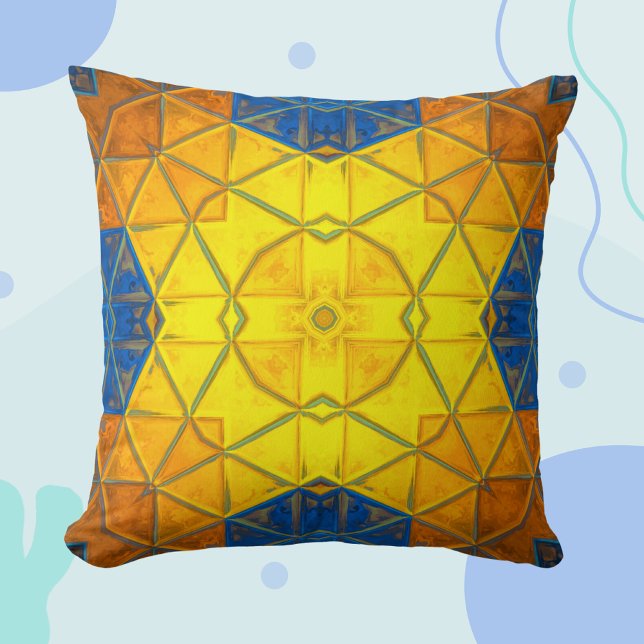Coussin Mosaic kaléidoscope Carré Jaune et Bleu (Créateur téléchargé)