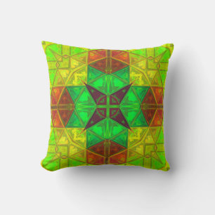 Coussin Mosaic kaléidoscope Carré vert jaune et orange