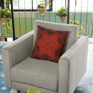 Coussin Mosaic Kaleidoscope Fleur Rouge et Noir