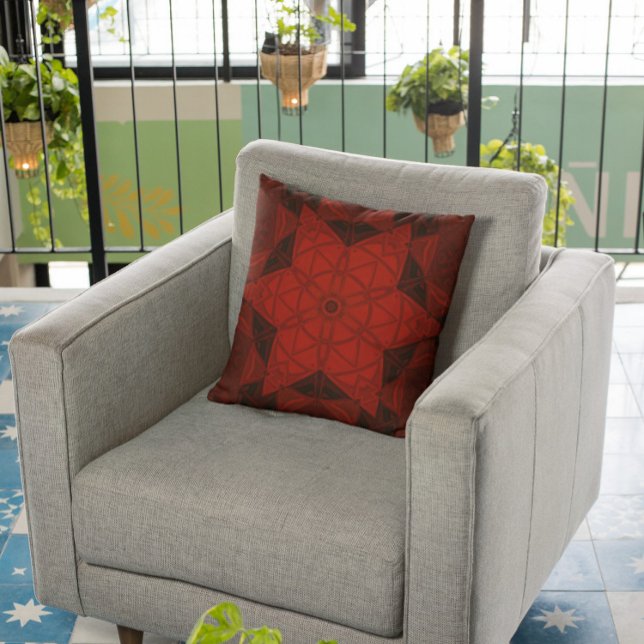 Coussin Mosaic Kaleidoscope Fleur Rouge et Noir (Créateur téléchargé)