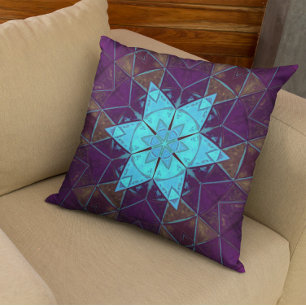 Coussin Mosaic Kaleidoscope Flower Blue and Purple