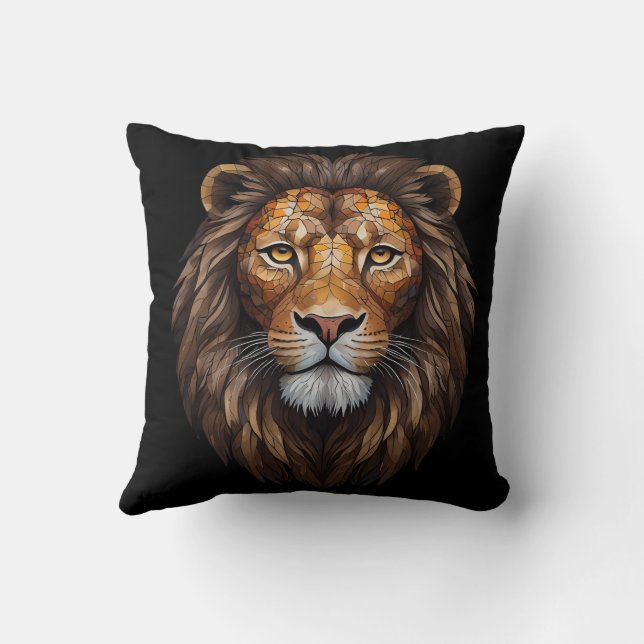 Coussin Mosaic Lion Portrait vitrail designer effet (Verso)
