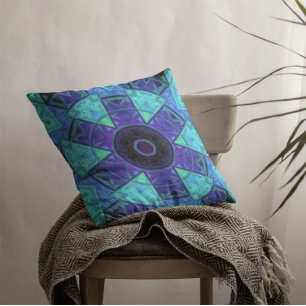 Coussin Mosaic Mandala bleu et violet