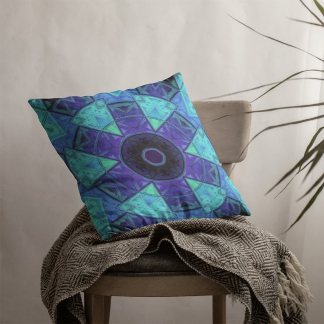 Coussin Mosaic Mandala bleu et violet (Créateur téléchargé)