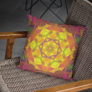 Coussin Mosaic Mandala Fleur Jaune Orange et Violet