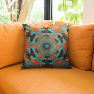 Coussin Mosaic Mandala Flower bleu et orange