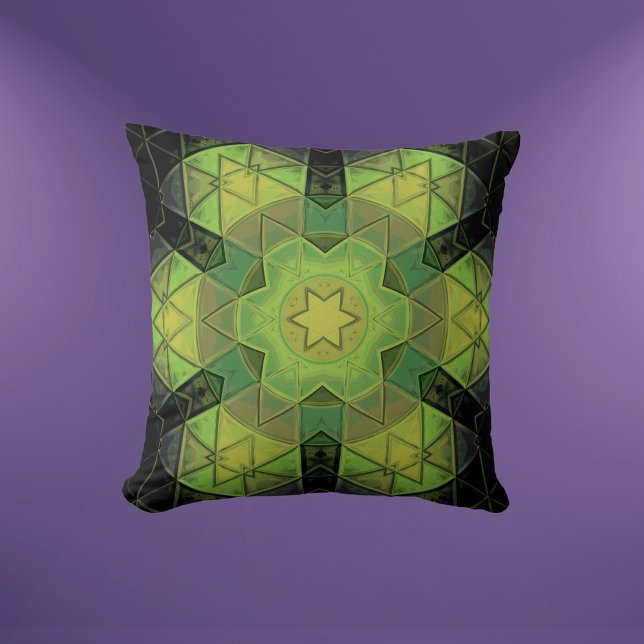 Coussin Mosaic Mandala Flower vert jaune et noir (Créateur téléchargé)