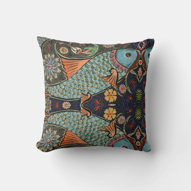 Coussin Mosaic Poisson Sarcelle / Turquoise Moderne Motif  (Recto)