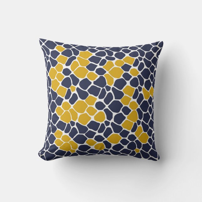 Coussin mosaïque Abstraite, bleu marine, jaune moutarde, b (Recto)