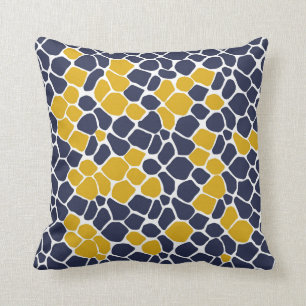 Coussin mosaïque Abstraite, bleu marine, jaune moutarde, b