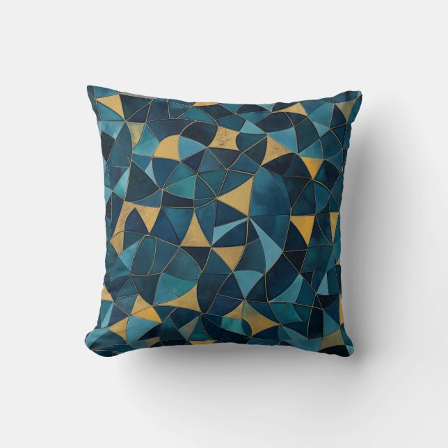 Coussin Mosaïque Abstraite bleue et or (Recto)