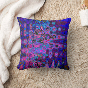 Coussin Mosaïque Abstraite Rose et Bleu Ondulé Rétro