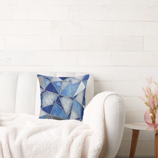 Coussin mosaïque argent bleu 1 (Canapé)