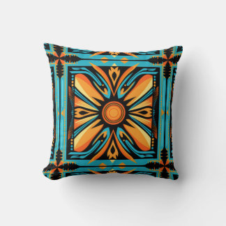 Coussin mosaïque bleu orange jaune