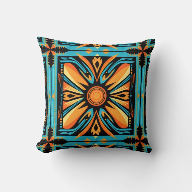 Coussin mosaïque bleu orange jaune (Recto)