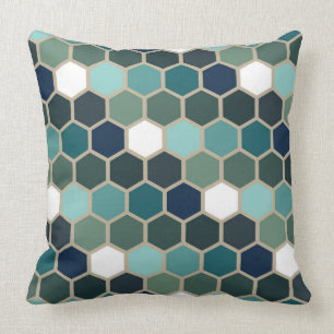 Coussin Mosaïque bleue d'hexagone à la mode