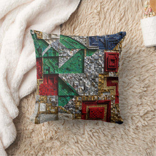 Coussin Mosaïque carrée géante émeraude or ivoire rouge bl