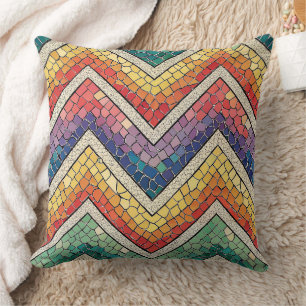 Coussin Mosaïque Chevron Arc-en-ciel – Carreau Géométrique