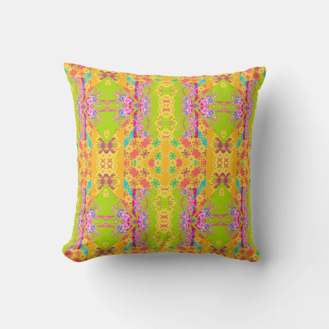 Coussin Mosaïque Citron – Vert, Fuchsia et Jaune Doré  (Recto)