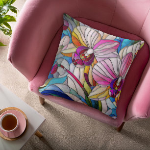 Coussin Mosaïque colorée de fleurs d'orchidées