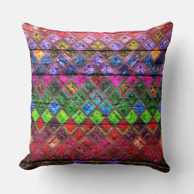 Coussin Mosaïque colorée Motif en bois look (Recto)