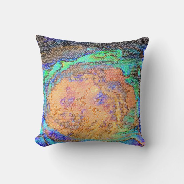 Coussin Mosaïque de coquille d'abalone Abstrait coloré (Recto)