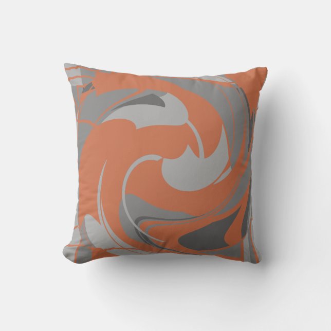 Coussin Mosaïque de fleurs abstraites grises orange brûlé  (Recto)