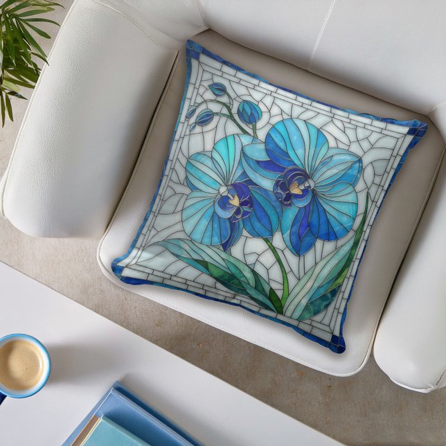 Coussin Mosaïque de fleurs d'orchidées bleues (Créateur téléchargé)