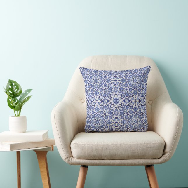 Coussin mosaïque de fleurs marocaines andalouses bleues (Chaise)