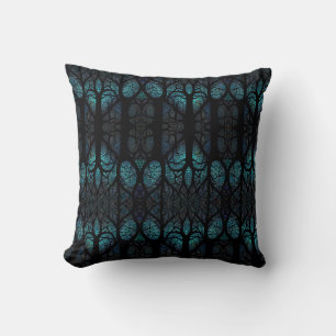 Coussin Mosaïque de Forêt Mystique Bleu et motif noir